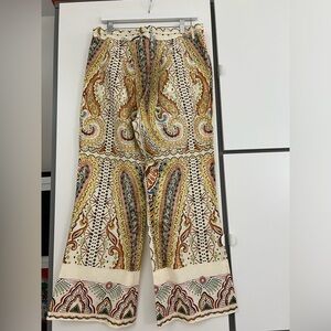 Zara Paisley Wide-Leg Pants in Cream and Orange